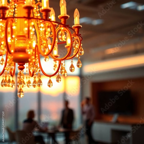 Obraz na płótnie Orange Crystal Chandelier in Modern Office with Blurred Background w salonie