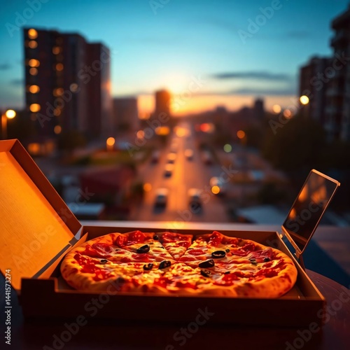 Pizza at Sunset with City View.