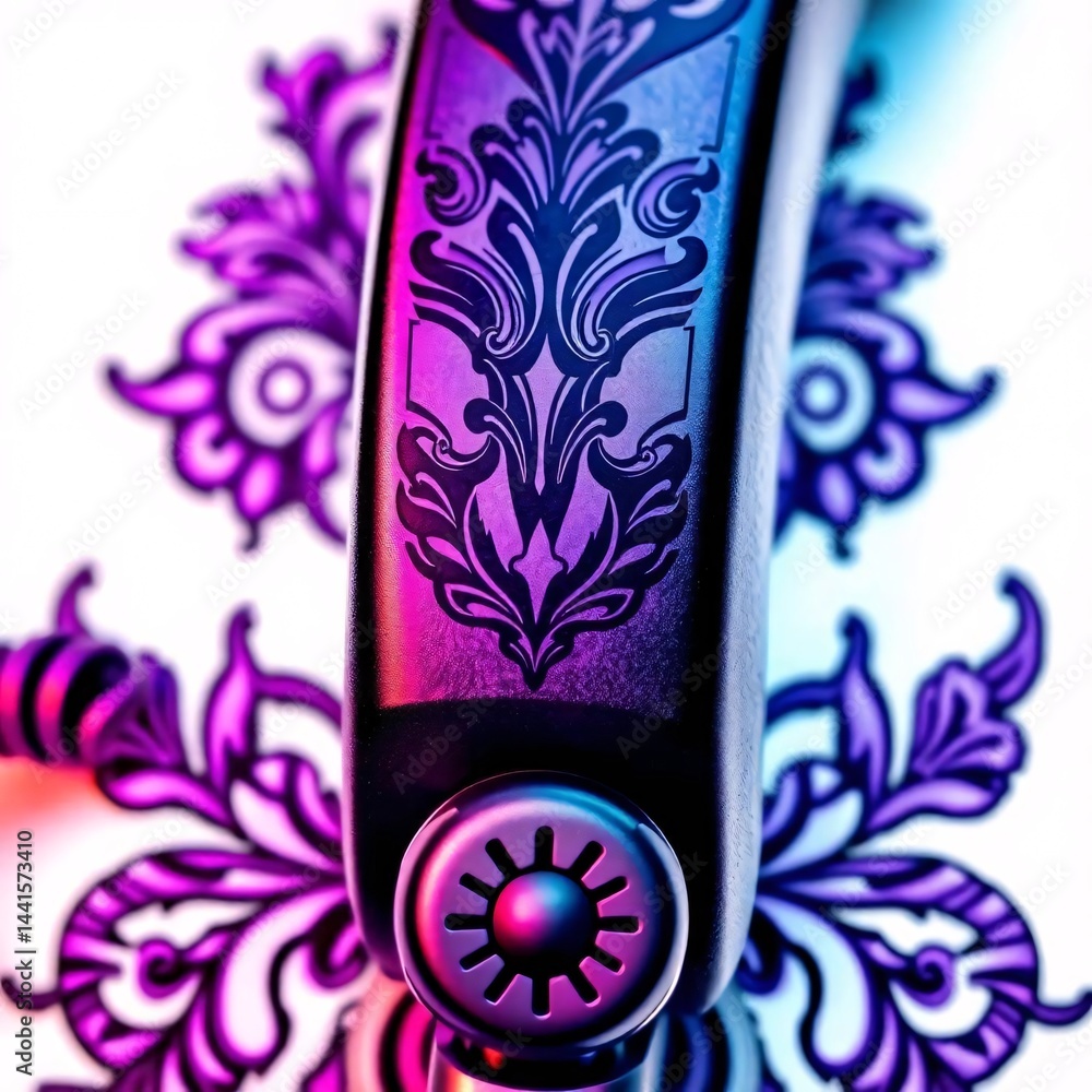 Abstract Design with Floral Motifs and Neon Lighting.