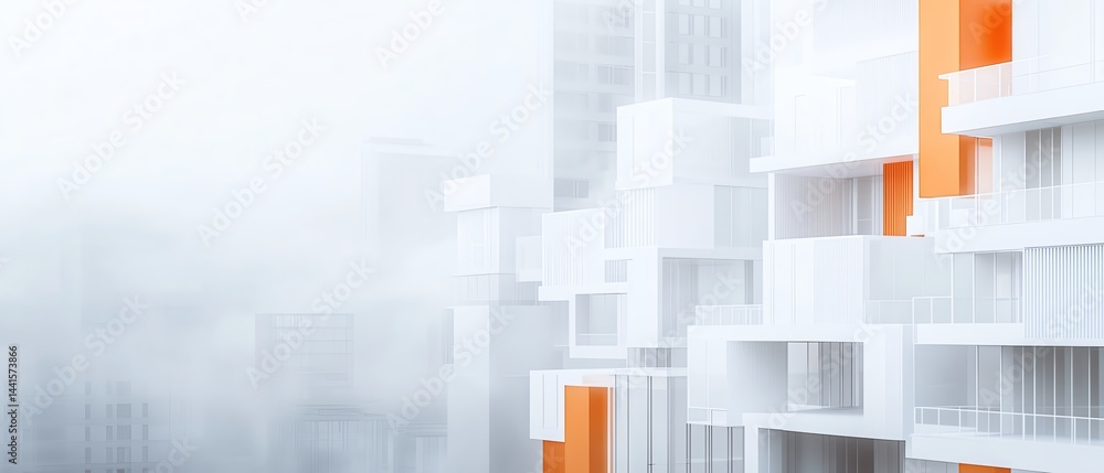 Fototapeta premium Modern apartment building with foggy backdrop.