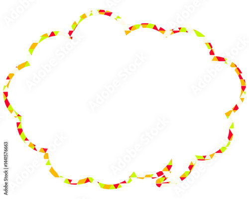 ステンドグラス風吹き出し　三角形模様　丸みのある雲形