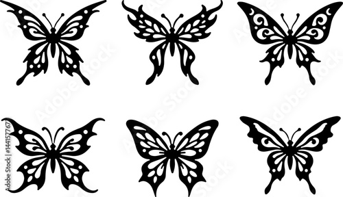 Set of Ornate Butterfly Silhouettes vector design bundle