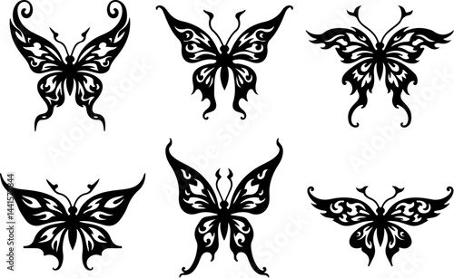 Set of Ornate Butterfly Silhouettes vector design bundle