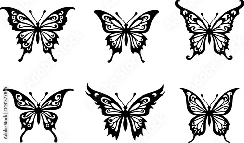 Set of Ornate Butterfly Silhouettes vector design bundle