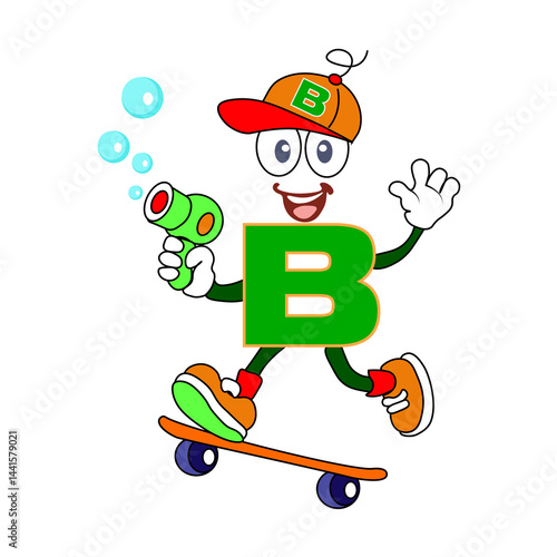 Alphabet for kids. Letter B with arms and legs. Cartoon PNG. Transparent background