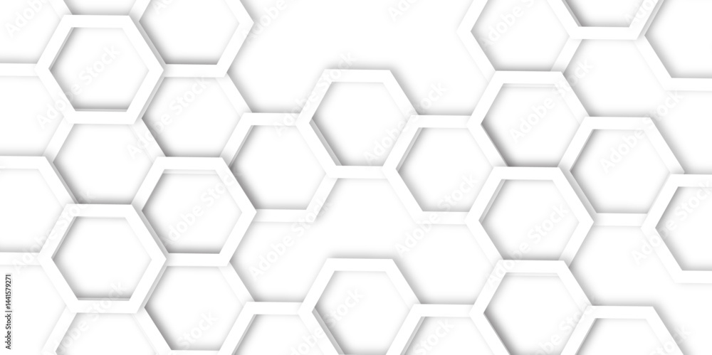 Abstract modern hexagonal effect for line geometric technology 3d white bright hexagon polygonal honeycomb luxury pattern vector white background. Abstract modern hexagonal effect for line geometric technology 3d white bright hexagon polygonal honeycomb luxury pattern vector white background.
