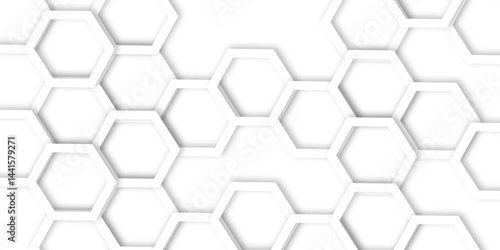 Abstract modern hexagonal effect for line geometric technology 3d white bright hexagon polygonal honeycomb luxury pattern vector white background.