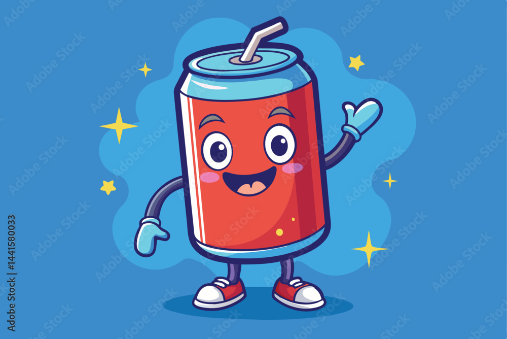 Obraz premium A bright and vibrant cartoon character with a joyful expression is energetically waving its hand, surrounded by a colorful and playful backdrop, ideal for children's entertainment.