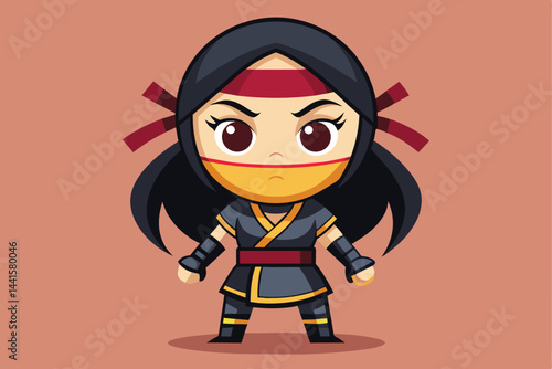 The character stands bravely in a ninja costume, featuring vibrant colors and intricate design; their fierce expression reflects strength and determination.