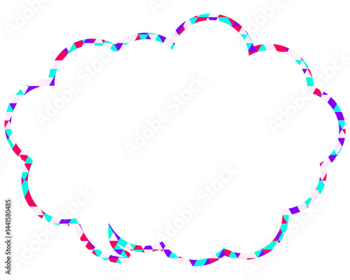 ステンドグラス風吹き出し　三角形模様　丸みのある雲形