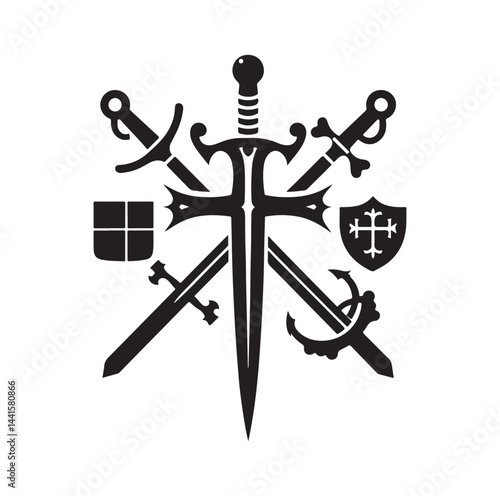 medieval weapon silhouette vector illustration