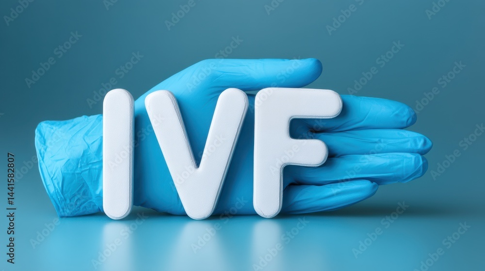 The word IVF and the hand of a specialist doctor. In Vitro Fertilization concept. Medical technology that assists with pregnancy. The growth of the specialized medical business.