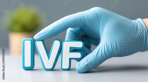 Obraz na płótnie The word IVF and the hand of a specialist doctor. In Vitro Fertilization concept. Medical technology that assists with pregnancy. The growth of the specialized medical business. w salonie