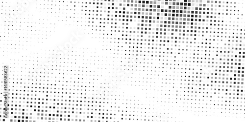 Grunge halftone gradient background. Faded grit noise texture. White and black sand wallpaper. Retro pixelated backdrop abstract modern simple