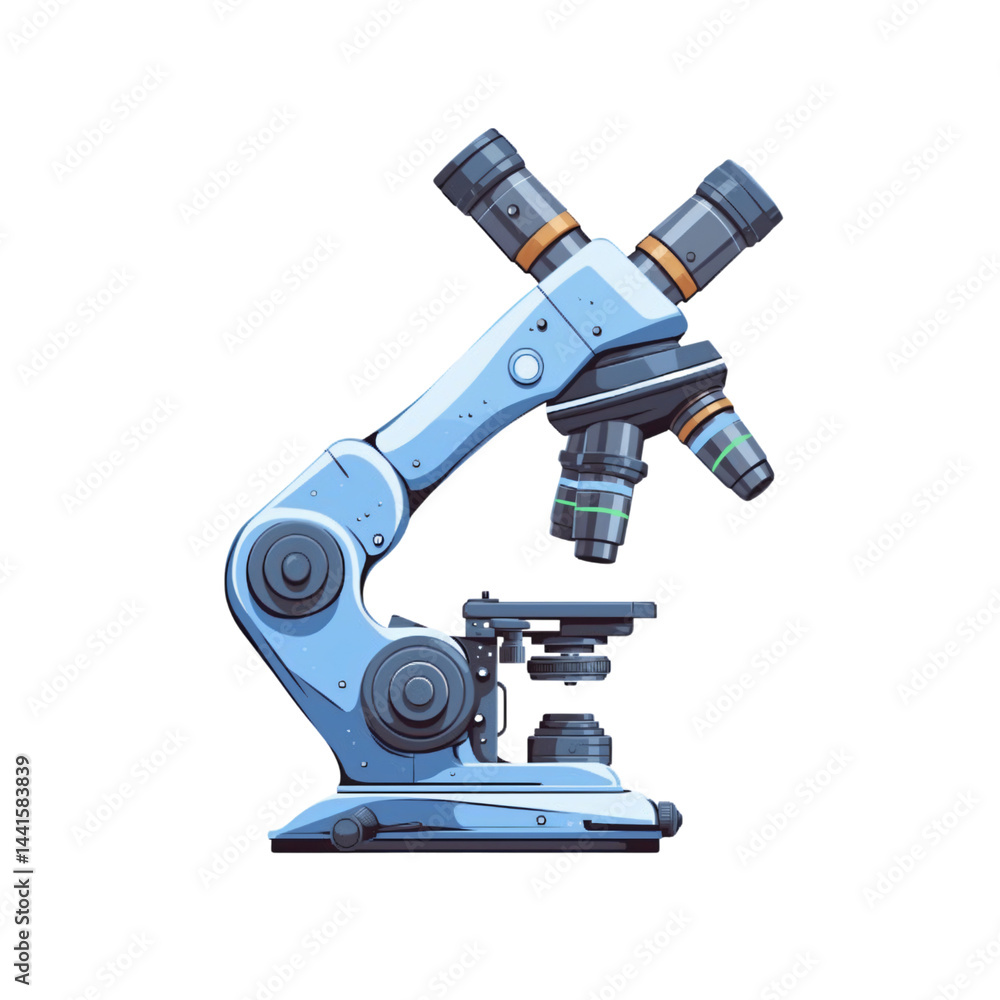 Scientific microscope for laboratory research and medical analysis. Scientific equipment on transparent background for educational and technological projects. Scientific microscope for laboratory research and medical analysis. Scientific equipment on transparent background for educational and technological projects.