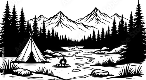 Family Camping Campfire Night Silhouette