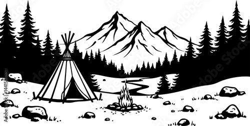 Family Camping Campfire Night Silhouette