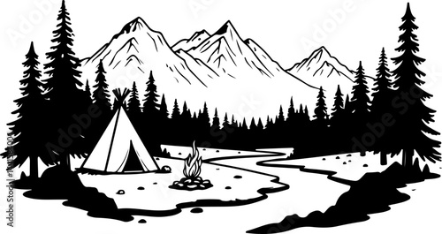 Family Camping Campfire Night Silhouette