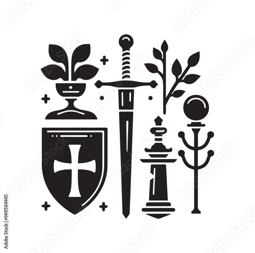 medieval weapon silhouette vector illustration