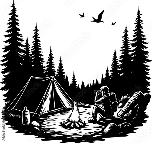 Forest Camp Evening hiking t-shirt design