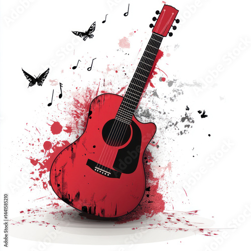 red guitar and music