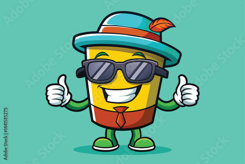 The animated character, wearing sunglasses and a stylish hat, displays a cheerful expression and gives two enthusiastic thumbs up, embodying a playful spirit.