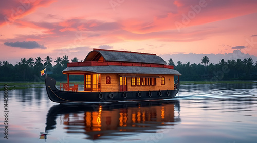 Houseboat on Kerala Backwaters India Concept