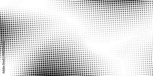 Grunge halftone gradient background. Faded grit noise texture. White and black sand wallpaper. Retro pixelated backdrop abstract