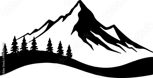 Minimalist Mountain Landscape with Pine Trees Silhouette