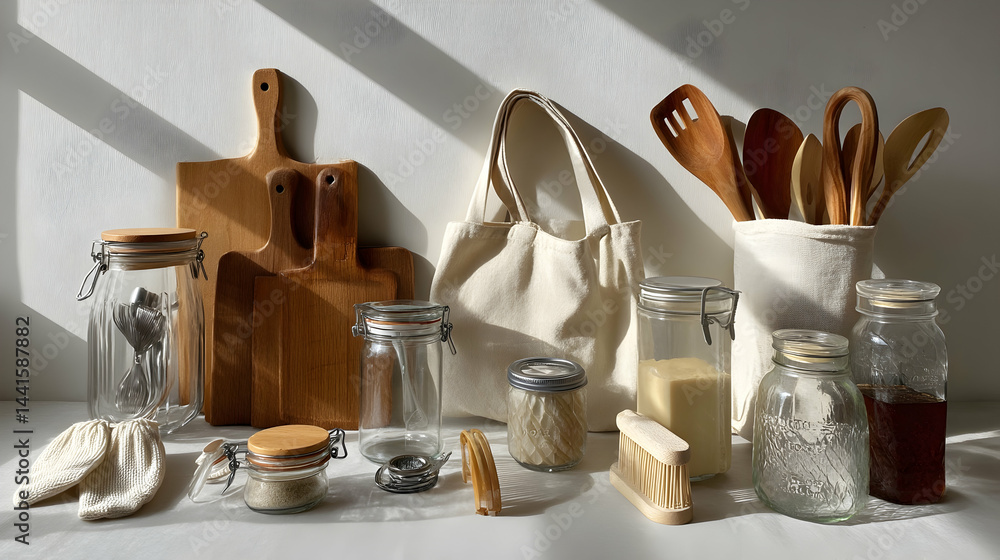 Modern Zero Waste Kitchen Decor with Transparent Glass Jars