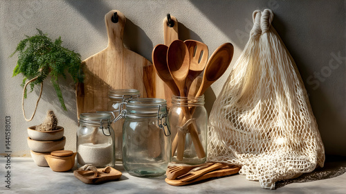 Obraz na płótnie Glass Jar Essentials for an Eco-Conscious Kitchen Setup w salonie