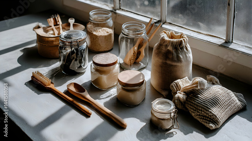 Obraz na płótnie Glass Jar Essentials for an Eco-Conscious Kitchen Setup w salonie