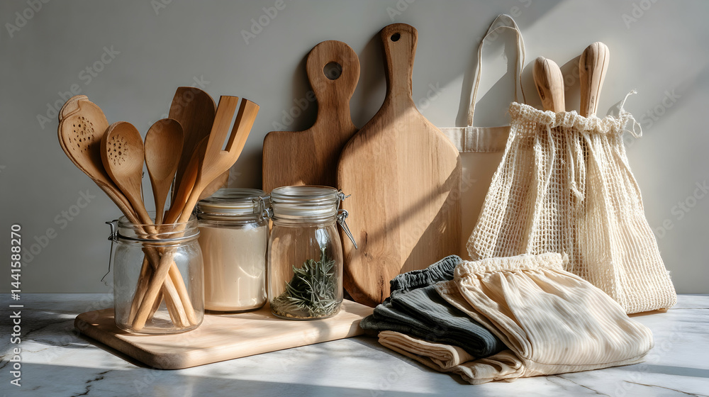 Neatly Arranged Bulk Foods in Glass Jars for a Plastic-Free Kitchen
