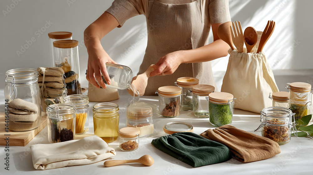 Eco-Friendly Kitchen Setup with Glass Jar Storage Solutions