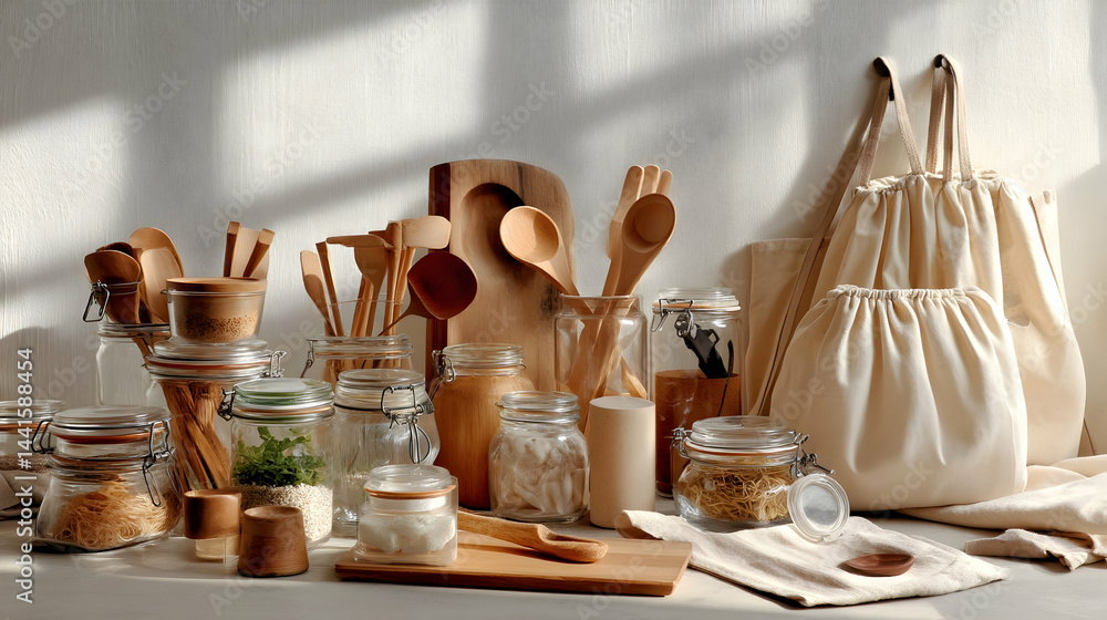Eco-Friendly Kitchen Setup with Glass Jar Storage Solutions