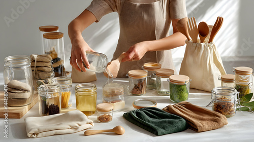 Obraz na płótnie Eco-Friendly Kitchen Setup with Glass Jar Storage Solutions w salonie