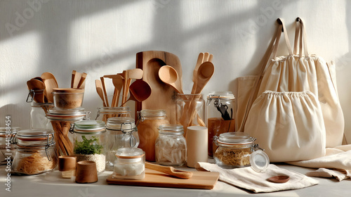 Obraz na płótnie Eco-Friendly Kitchen Setup with Glass Jar Storage Solutions w salonie
