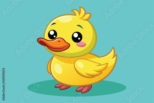 A bright yellow duckling with big, expressive eyes and a cute smile appears against a soft pastel backdrop, perfect for childrenâ€™s artwork or educational materials.