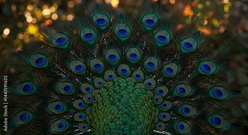 Obraz premium Close-up of a Peacock's Tail Showing Vibrant Colors and Detailed Feathers