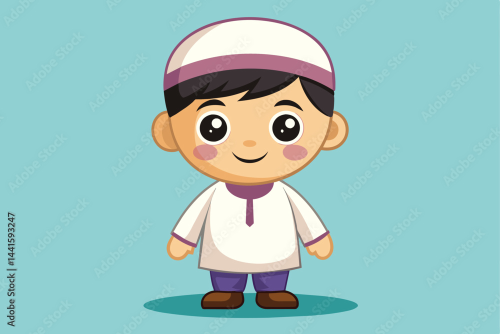 The young boy, dressed in a simple yet traditional outfit, showcases a joyful expression while standing against a light blue backdrop, highlighting his innocence and cultural heritage. The young boy, dressed in a simple yet traditional outfit, showcases a joyful expression while standing against a light blue backdrop, highlighting his innocence and cultural heritage.