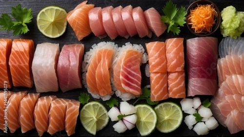 Wallpaper Mural Exquisite assortment of fresh sushi, sashimi, and appetizing Japanese delicacies Torontodigital.ca