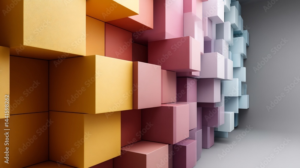 Fototapeta premium Chromatic Cubes: An Abstract Display of Color Transition in a Structured Layout