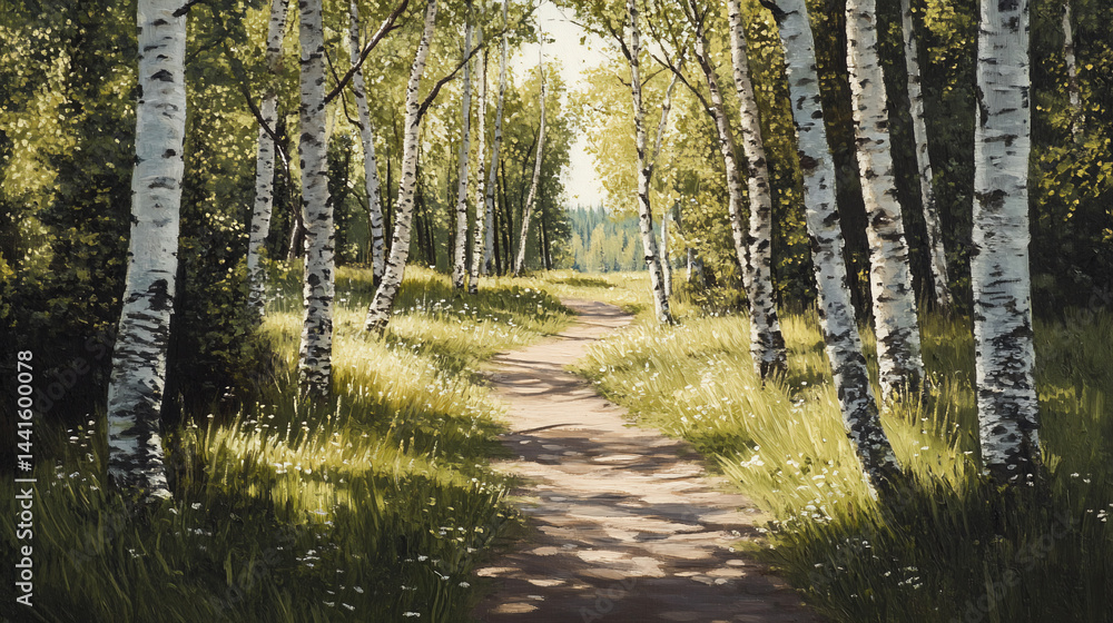 Fototapeta premium Sunlit Birch Grove Path