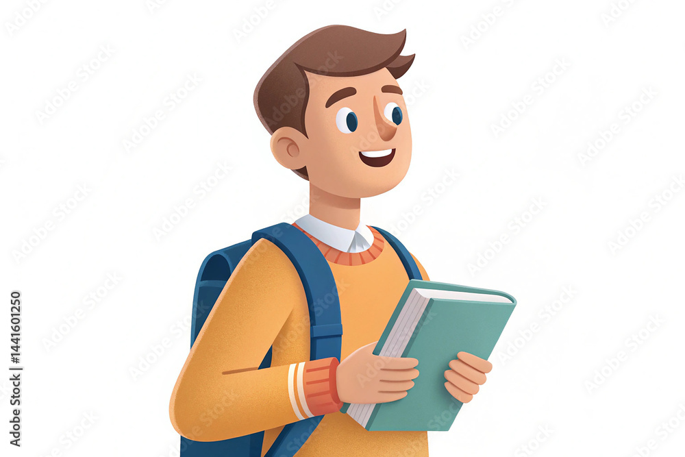 Young smiling college or university student with backpack holding book. Study Young smiling college or university student with backpack holding book. Study