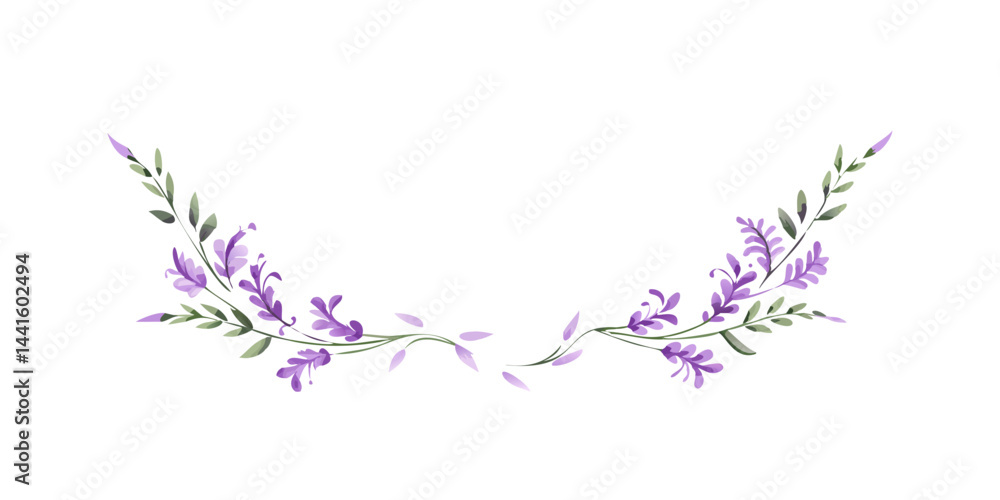 Lavender floral divider with green leaves Lavender floral divider with green leaves