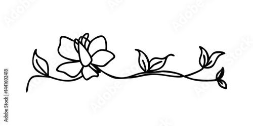 Black line floral border with magnolia illustration