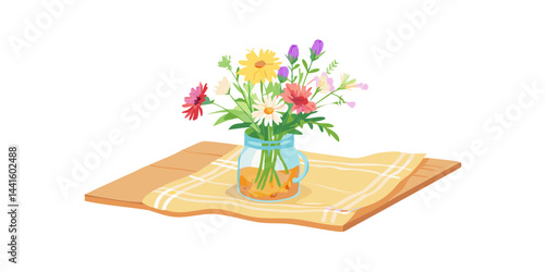 Colorful wildflowers in vase on napkin illustration