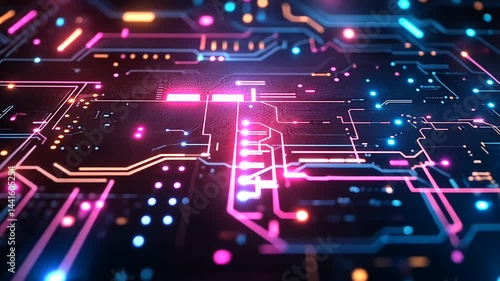 Wallpaper Mural Colorful abstract circuit board design with glowing lights Torontodigital.ca