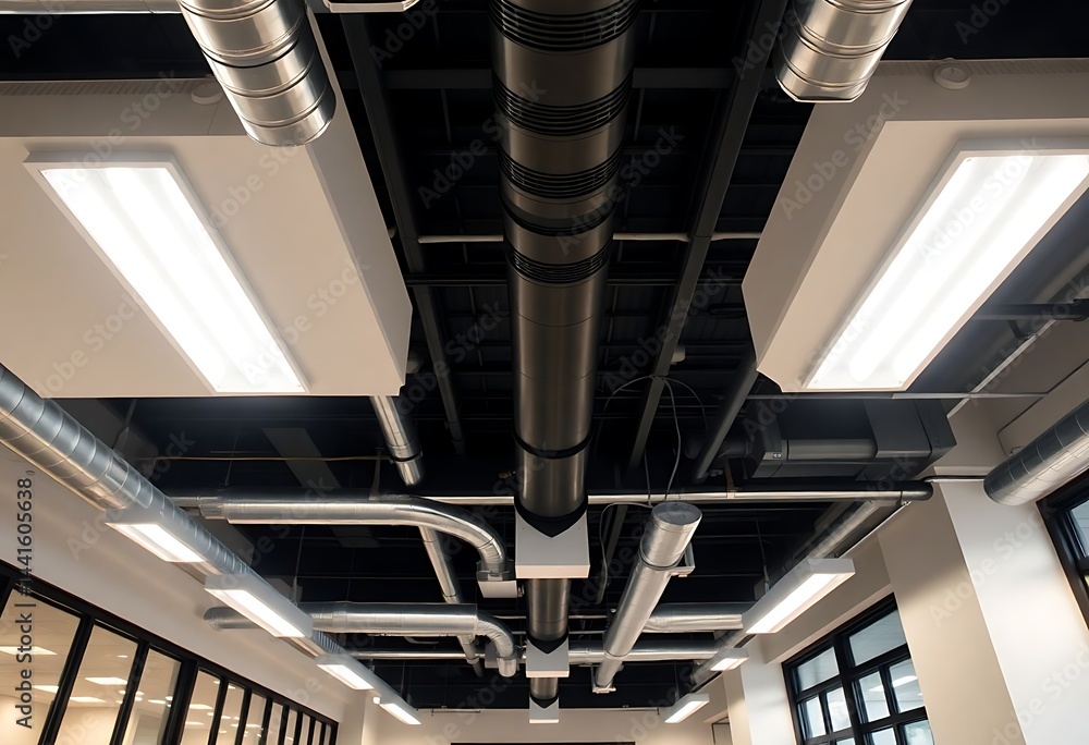 Obraz premium room with a lot of lights and pipes
