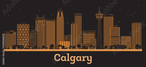 Outline Calgary Canada City Skyline with orange Buildings. Business Travel and Concept with Modern Architecture. Calgary Cityscape with Landmarks.